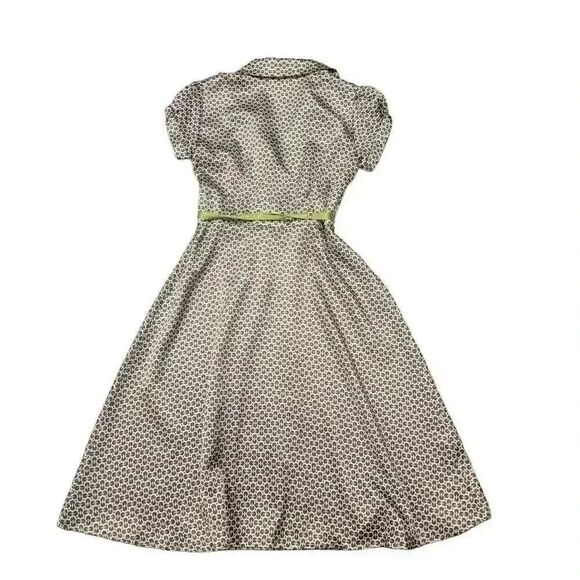 Robbie Bee Women's White/Brown/Lime Green Poly Satin A-Line Short Sleeve Button - Picture 5 of 12